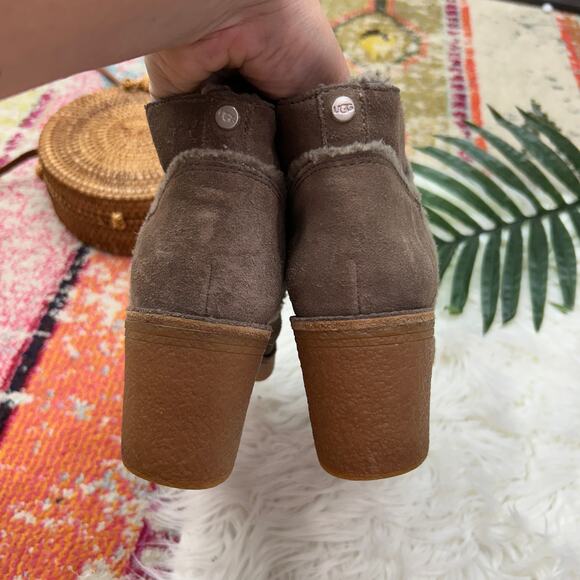 UGG Brown Taupe Block Heeled Suede Kasen Ankle Boots Booties 7 Style 1018644 - Picture 7 of 9